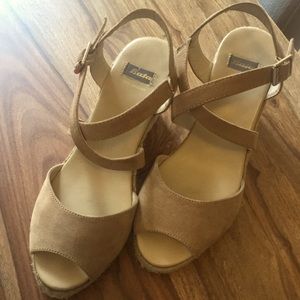 Bata suede wedge sandals, EUC